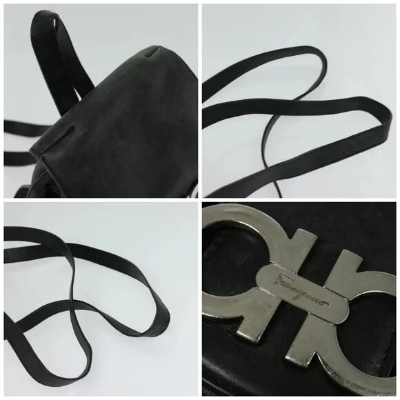 Salvatore Ferragamo Gancini Backpack Leather Black Silver  display picture 3